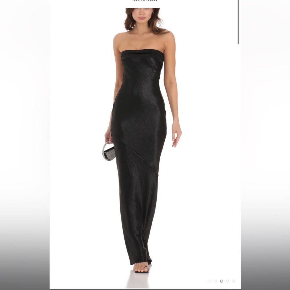 Lucy in the Sky Strapless Satin Open Back Dress in Black